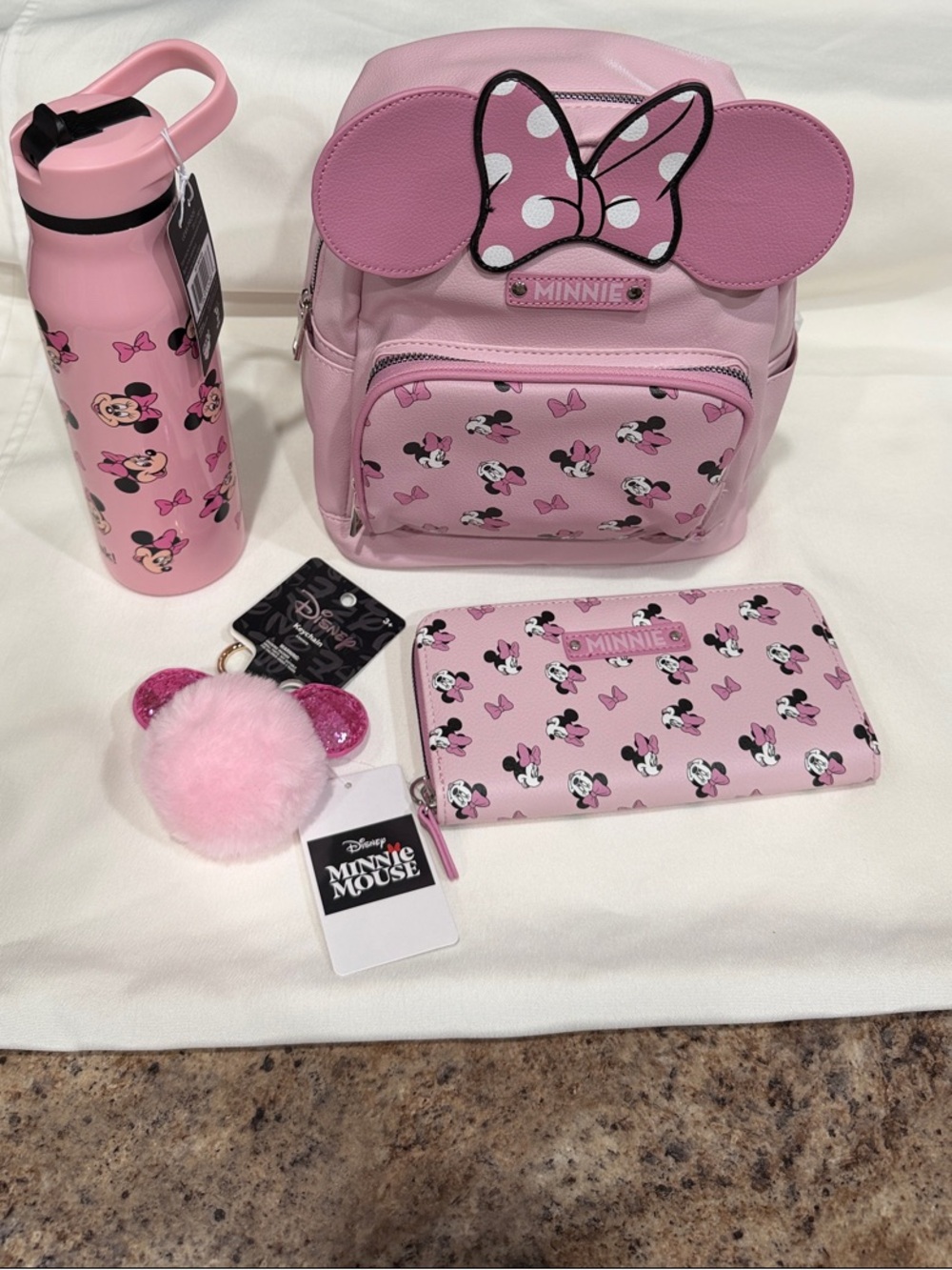 Disney Pink Minnie Mouse Kids Backpack Set with Bottle and Wallet